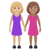 👩🏼‍🤝‍👩🏽 women holding hands: medium-light skin tone, medium skin tone display on JoyPixels